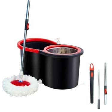 Imagem de Mop Giratório Profissional com Balde 14L, Cabo Ajustável 140cm, Cesto Inox, 2 Refis Microfibra, Sistema Centrífuga com Rodas