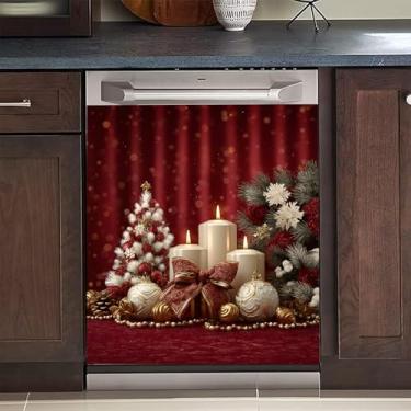 Imagem de BVBOX Capa magnética de Natal para lava-louças 58,4 cm x 66 cm, capas magnéticas reutilizáveis de geladeira, ímãs de lava-louças, capa decorativa para porta de geladeira, painéis adesivos (Natal à luz