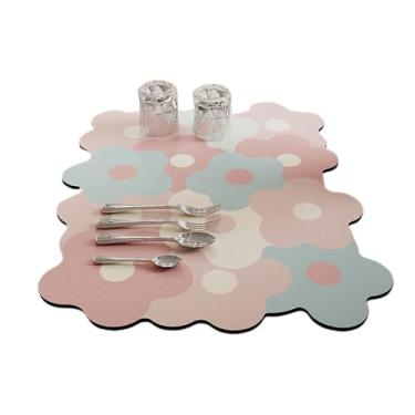 Imagem de Tapete de drenagem de lama de diatomita macia com estampa de flores – 1 bandeja de secagem, azul pó, tapete absorvente para máquina de café resistente ao desgaste, jogo americano antiderrapante