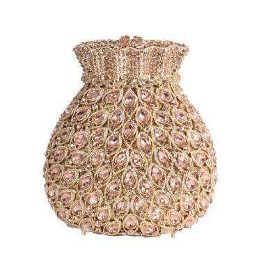 Imagem de DKQXEIM Bolsa feminina de cristal em forma de bolsa de dinheiro para noite deslumbrante bolsa de mão de diamante para festa de banquete, Dourado