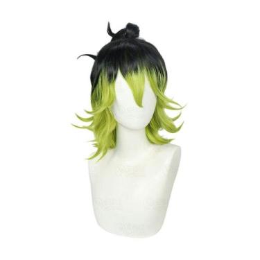 Imagem de Peruca de cosplay preta a verde gradiente 25 cm sintética - yiweisai