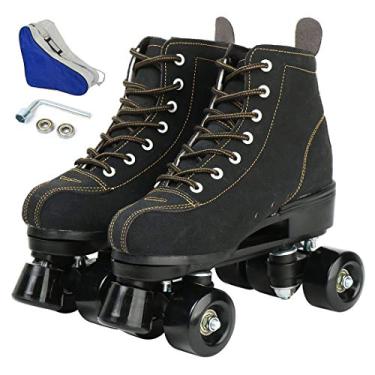 Imagem de Patins para mulheres e homens, patins clássicos de cano alto com 4 rodas de patins de fileira dupla para uso interno e externo unissex, meninos e meninas com bolsa (preto, 270/uk9.5/eur44)