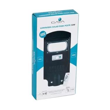 Imagem de Gaya Luminária Solar para poste c/Controle Remoto 50W 6000K IP65 Preta 1200 Lúmens