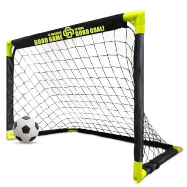 Imagem de G-SQAURED Conjunto de mini gols de futebol dobrável para crianças, para uso interno e externo, portátil, com bola e bomba - 0,9 x 0,6 x 0,6 m (preto/verde)