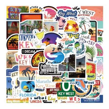 Imagem de 61Pcs Key West Stickers Pack, Aesthetic Cartoon Cute Vinyl Waterproof Decals for Water Bottle,Laptop,Phone,Skateboard,Scrapbooking,Bumper for Kids Teens Adults Fans for Party Supply