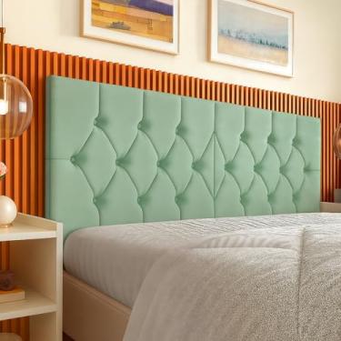Imagem de Cabeceira Estofada Capitonê para Cama Box Casal 140cm em Suede – Cabeceira Suspensa Decorativa(VERDE MENTA)