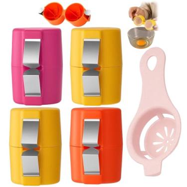 Imagem de Pacote com 4 ferramentas para descascar ovos cozidos com separador de clara de ovo, descascador de ovos cozidos, amarelo, laranja, rosa para ovos cozidos, fácil de usar e limpar