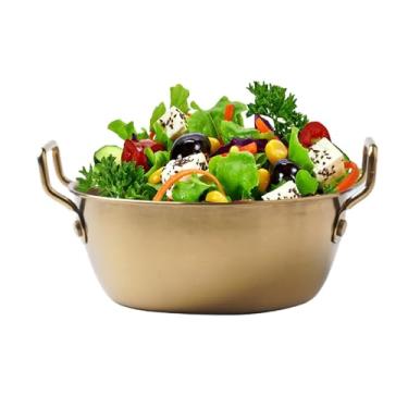 Imagem de Shakven Tigela de aço inoxidável, tigelas de aço inoxidável para crianças | Tigela de Salgadinhos Orelha Dupla - Tigela de macarrão dourado ramen tigela talheres lanches tigelas de salada para cozinha