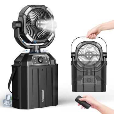 Imagem de Ventilador de nebulização com balde de 7L, ventilador de acampamento recarregável de 25000 mAh, velocidade infinitamente variável, ventiladores externos de 25 cm para pátios/acampamento, ventilador de