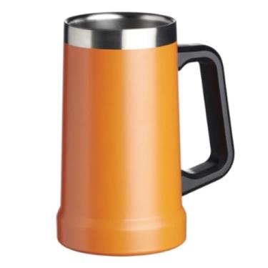 Imagem de Caneca Térmica de Cerveja Inox 709 Parede Dupla com Vácuo, Conservação Gelada por 4, Horas, Alça Reforçada, Ideal para Cerveja, Chopp e Bebidas Geladas (LARANJA)