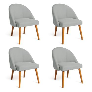 Imagem de Kit 04 Cadeiras Poltrona De Jantar Luna Suede Cinza Pés Palito Castanho - Pallazio