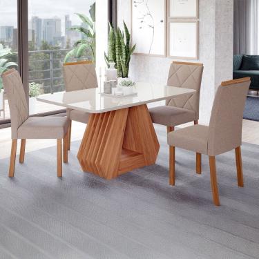 Imagem de Mesa de Jantar 4 Lugares ágata Fernanda com Vidro Cinamomo/Off White/Bege - Cimol