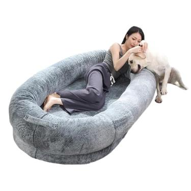 Imagem de LULUMAIC Cama para cães tamanho humano, saco de feijão lavável gigante, cama de cachorro de pele sintética macia, camas de gato para colchões de animais de estimação, com fundo durável e livre