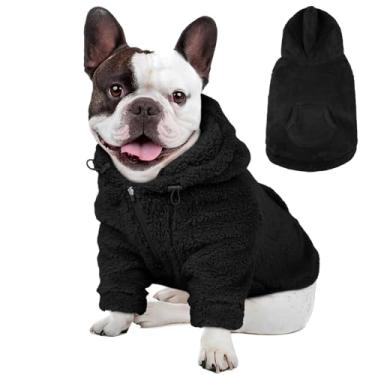 Imagem de IDOMIK Suéter Fuzzy Dog com capuz ajustável, suéter de lã quente para cachorro com orifício e bolso, pulôver para cães médios, moletom com capuz felpudo para outono inverno e Natal, preto, M