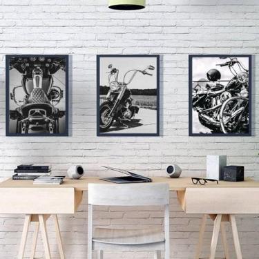 Imagem de Kit 3 Quadros Fotografias Motocicletas 24X18Cm - Com Vidro - Quadros O