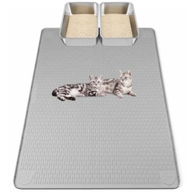 Imagem de Kalolary Tapetes de areia para gatos, 127 x 89 cm, tapete de silicone extra grande para caixa de areia, tapete de armadilha de areia fácil de limpar, macio para patas de gatinho, impermeável, à prova