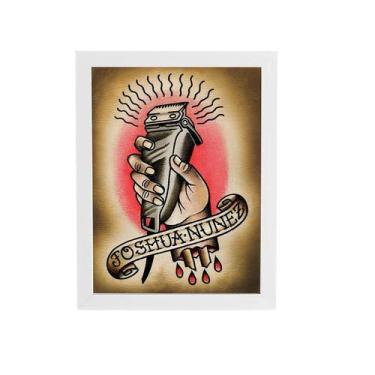 Imagem de Quadro Máquina De Barbear Barbearia Moldura Branca 60X40Cm - Plimshop