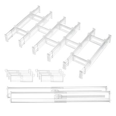 Imagem de Vtopmart Divisores de gaveta de 6 cm com inserções expansíveis, organizador de gaveta de cozinha ajustável de 32,5 a 56,5 cm, separador organizador de plástico transparente para talheres, utensílios