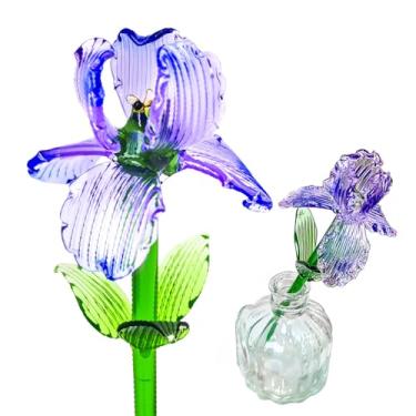 Imagem de KFPSHLQE 5 peças de flor de vidro soprado à mão, flores artificiais, flor de cristal, para o dia das mães, presente de dia dos professores, decoração de casamento. (íris)