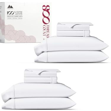 Imagem de Mayfair Linen Conjunto de 2 lençóis Queen Size 100% algodão egípcio de alta contagem de fios (8 peças, branco), bolso profundo de 40,6 cm, macio, refrescante, tecido de cetim