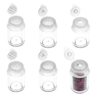 Imagem de 6 frascos de pó vazios soltos com peneiras e tampas, frasco de pó com glitter, recipientes cosméticos vazios transparentes de 10 ml para pós faciais, glitter, sombra e amostras de viagem