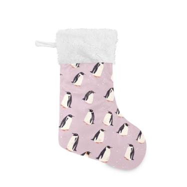 Imagem de ATTX Pacote com 2 meias de Natal de pinguim roxo com punho de pelúcia branco - Decoração de Natal para presentes, meia de 43 cm (168)