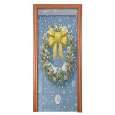 Imagem de Blueangle Capa elástica para porta de guirlanda de Natal - Faixa de porta frontal de tecido elástico para Natal, decoração de festa em casa ao ar livre (679)