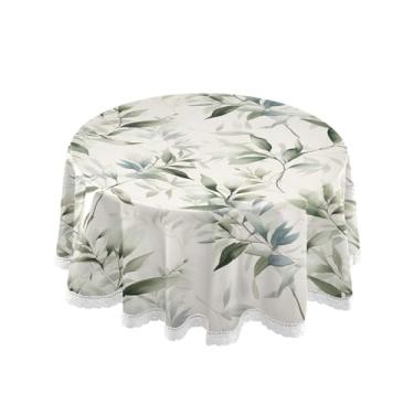 Imagem de SEHANY Toalha de mesa redonda com folhas verdes pastorais, 152 cm, tecido lavável sem rugas, toalha de mesa redonda com renda decorativa para restaurante, casamento, acampamento, festa Fiesta Cinco de
