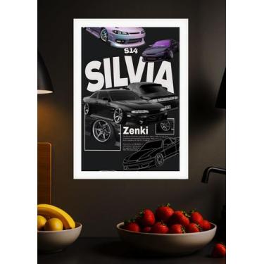 Imagem de Quadro Nissan Silvia S com Vidro e Moldura Branca Tam:A4 - Spark Loja