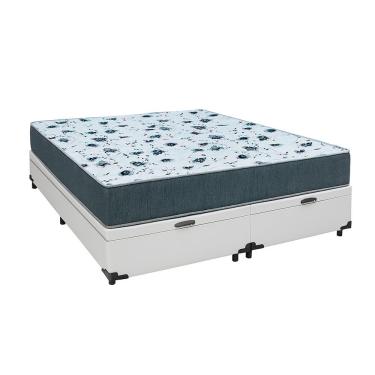 Imagem de Cama Box Baú Casal 138 Bipartido Tecido Sintético Branco Com Colchão Alegro Bello Box Espuma D28 Cinza 58x138x188