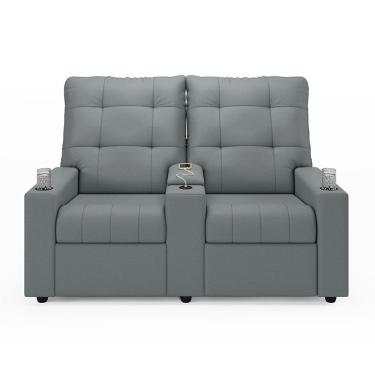 Imagem de Poltrona Reclinável Para Cinema Parma 2 Lugares Baú Usb Pu Fh1 - D'rossi Cor Cinza