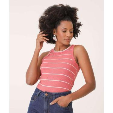 Imagem de Blusa Regata Feminina Canelada Listrada Marisa-16615, Rosa, G