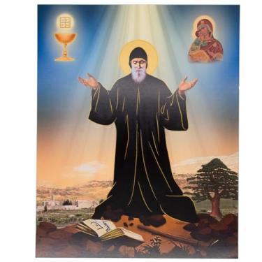 Imagem de VILLAGE GIFT IMPORTERS Impressão artística Saint Charbel Makhlouf | 20 x 25 cm com detalhes dourados | Decoração católica para casa e sala de aula | Pôster sem moldura | Feito na Itália