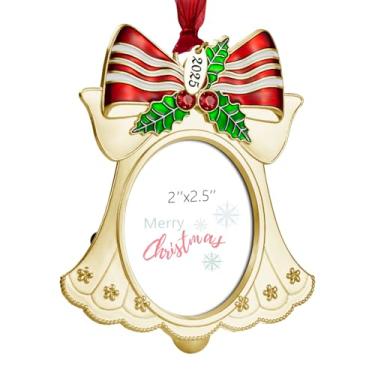 Imagem de Enfeite de árvore de Natal - Pingente decorativo de presente de lembrança de feriado de 2025 com inserção de moldura de foto de 5 x 6 cm para foto de animal de estimação (bola)
