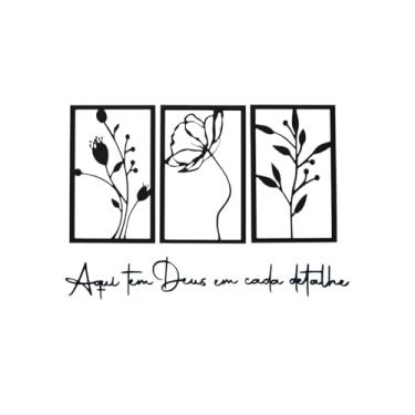 Imagem de Kit 3 Quadros Decorativos Flores em MDF 3mm, Preto