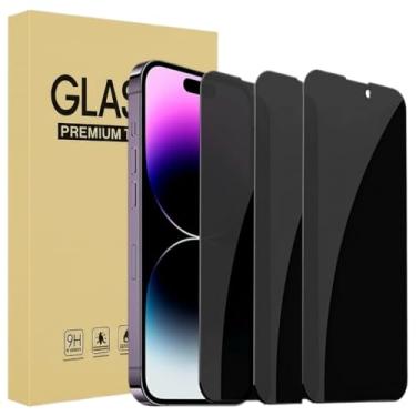 Imagem de Pacote com 3 películas de privacidade para iPhone 16e/14/13/13 Pro, cobertura total, película de vidro temperado anti-espião, dureza 9H, fácil instalação, sem bolhas [6,1 polegadas]