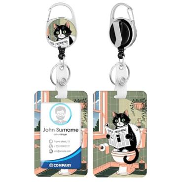 Imagem de Cordão floral de gato fofo para suporte de crachás, chaveiro retrátil, carretel de crachá fofo com clipe mosquetão de rotação de 360 graus