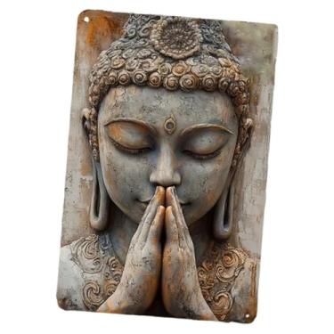 Imagem de Generic Placa de parede Buda em metal, arte decorativa, placa suspensa 2D, acessório para cafeteria, escritório, armário interno, café.