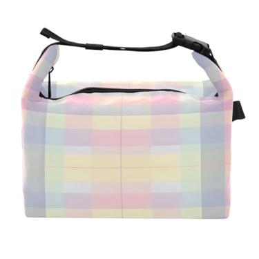 Imagem de Lancheira para mulheres e homens, lancheira isolada, reutilizável, para escritório, piquenique, exterior, tabuleiro de xadrez colorido