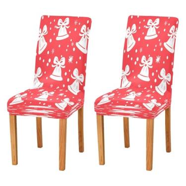 Imagem de CEBUGI Capas de cadeira para sala de jantar, sinos e sinos de Natal, capa elástica para cadeira protetora, lavável, removível, para casa, restaurante, banquete, festa, pacote com 2