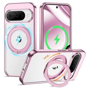 Imagem de AmoraAqua Compatível com capa transparente para Google Pixel 10/Pixel 10 Pro com suporte de anel magnético de 360° [compatível com Mag-Safe] Capa à prova de choque para Pixel 10/10 Pro de 6,3