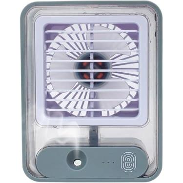 Imagem de entilador Portátil 3 em 1 USB Tipo C – Umidificador + Luminária LED, Silencioso, Recarregável e 3 Velocidades – Para Escritório e Quarto (Cinza)