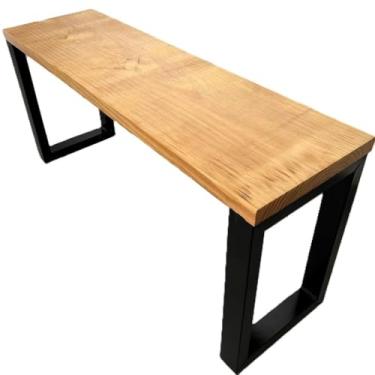 Imagem de Banco Industrial Acento Madeira Maciça Pés de Ferro 100 cm / 120 cm banco para área externa Para Balcão, Cozinha Industrial e Oficina, Resistente e Durável(120CM)