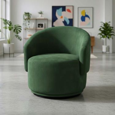 Imagem de Poltrona Decorativa Giratória Sala De Estar Recepção Jasmine Suede Verde
