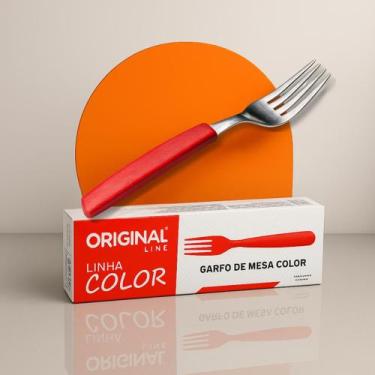 Imagem de Kit 36 Garfos Mesa Churrasco Aço Inox Cabo Plástico Color cor vermelho