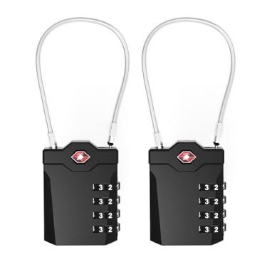 Imagem de Cadeados TSA aceitos para bagagem, pacote com 2 cadeados de aço para viagem, cadeados de 4 dígitos reconfiguráveis com indicador de inspeção, cadeado sem chave de corpo de liga para armários, mochilas