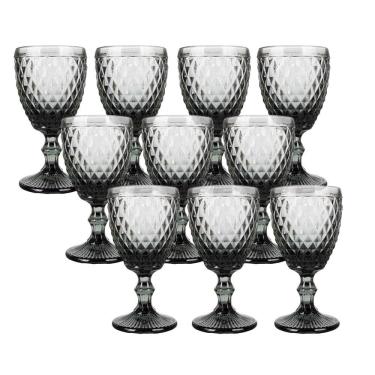 Imagem de Jogo 10 Taça De Vidro Bico De Abacaxi Cinza 340 Ml Agata Em Casa Tem