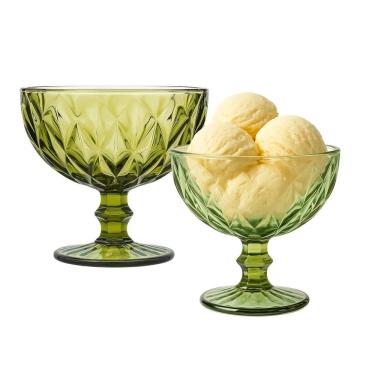 Imagem de Jogo 2 Taça De Sobremesa Sorvete Coquetel De Vidro Diamante Verde 310ml Class Home