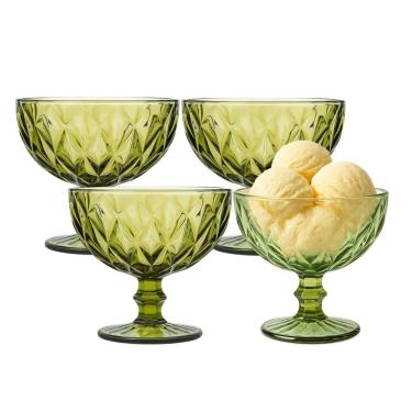 Imagem de Jogo 4 Taça De Sobremesa Sorvete Coquetel De Vidro Diamante Verde 310ml Class Home