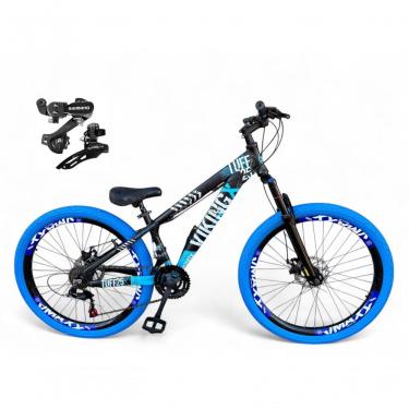 Imagem de Bicicleta Aro 26 Vikingx Tuff Câmbios Shimano 21v Freeride Freio A Disco Aro Vmaxx Pneu Flame preto-Azul X25
